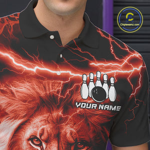 Personalized Red Lightning Thunder Storm Lion Bowling Shirts For Men Custom Bowling Team Jerseys NQS9840