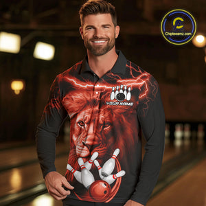 Personalized Red Lightning Thunder Storm Lion Bowling Shirts For Men Custom Bowling Team Jerseys NQS9840