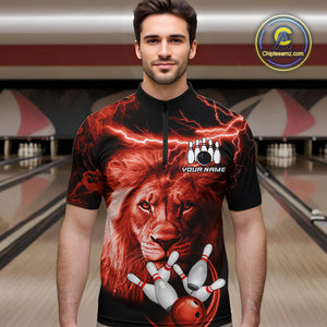 Personalized Red Lightning Thunder Storm Lion Bowling Shirts For Men Custom Bowling Team Jerseys NQS9840