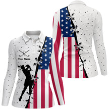 Load image into Gallery viewer, Womens golf polo shirts custom name American flag patriotic golf shirts, team golf tops for ladies NQS5657