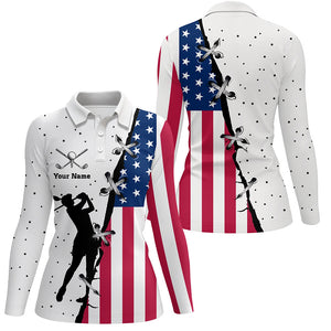 Womens golf polo shirts custom name American flag patriotic golf shirts, team golf tops for ladies NQS5657