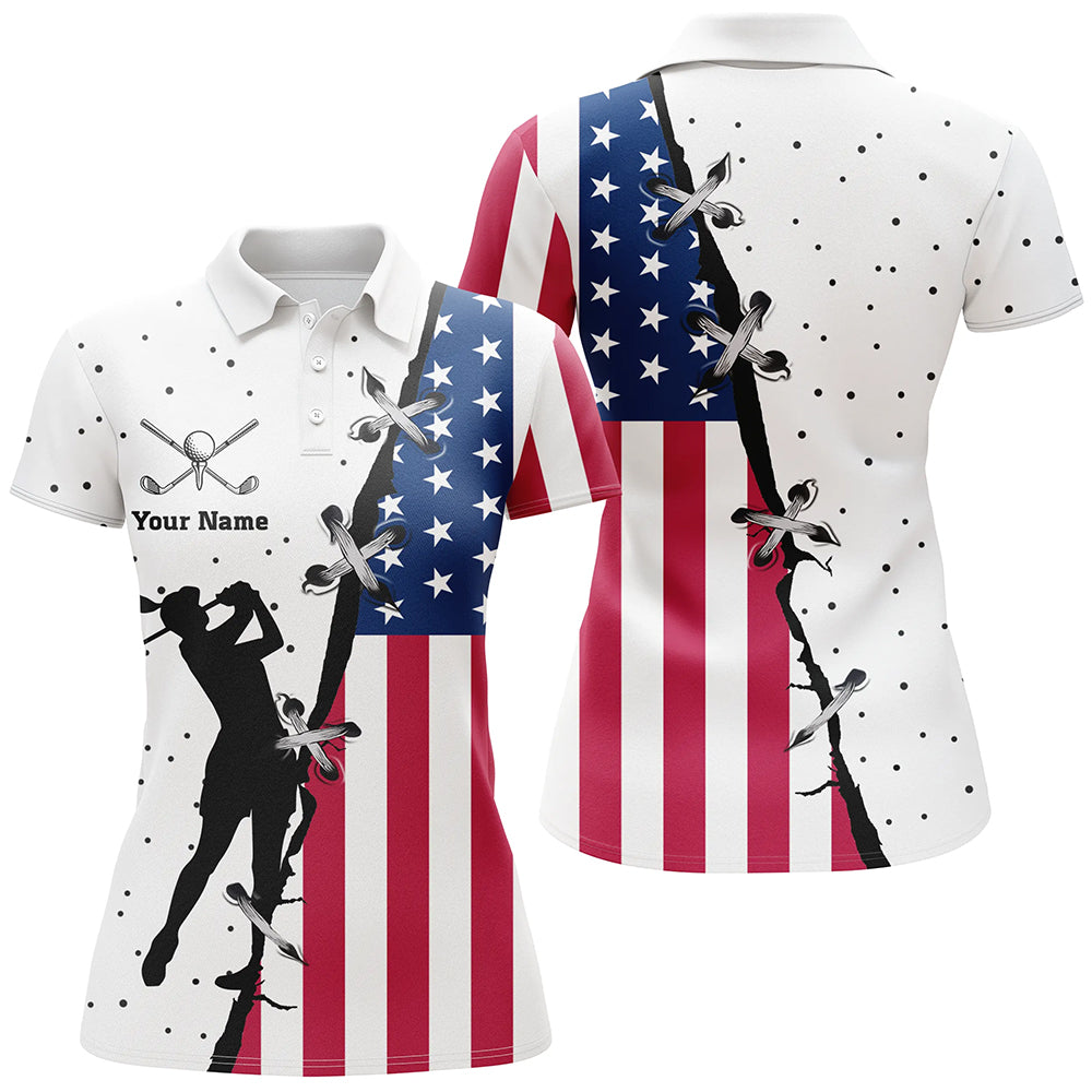 Womens golf polo shirts custom name American flag patriotic golf shirts, team golf tops for ladies NQS5657