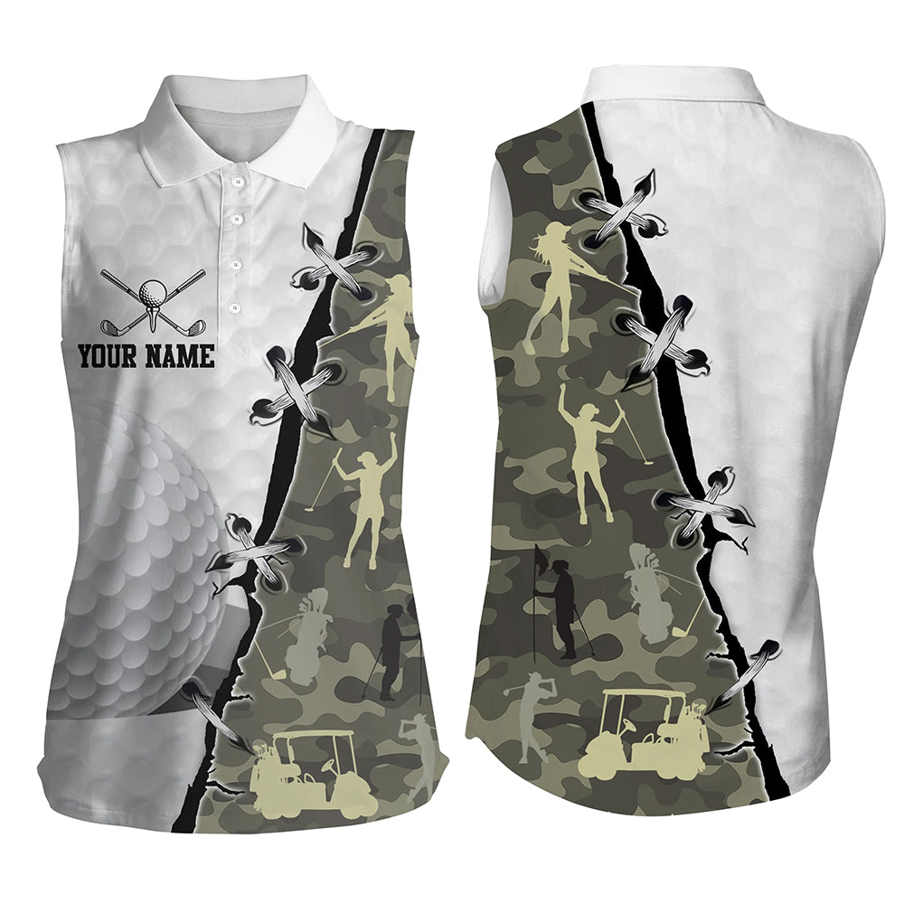 Women sleeveless polo shirt custom camouflage golf shirt, sleeveless golf tops for ladies NQS5658