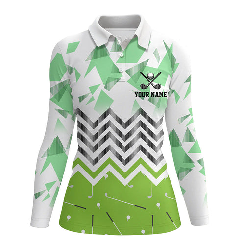Personalized white and green golf pattern custom Womens golf polo shirt, ladies golf tops golf gifts NQS7767