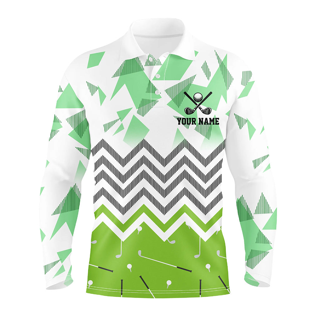 Personalized white and green golf pattern custom Mens golf polo shirt, golf tops for men golf gifts NQS7767
