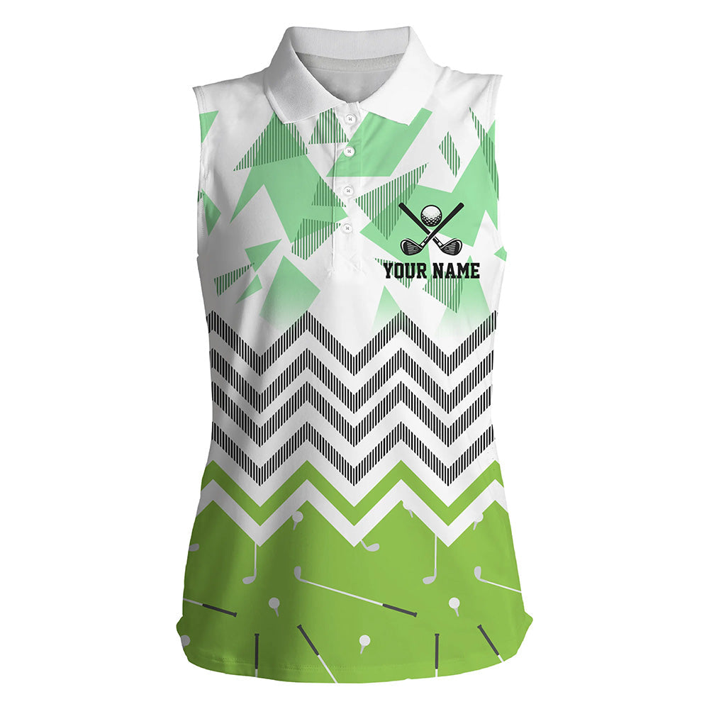 Personalized white and green golf pattern custom Womens sleeveless golf polo shirt, ladies golf tops NQS7767