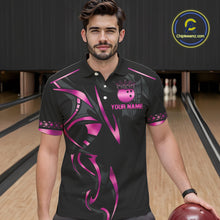Load image into Gallery viewer, Black and Pink crown Bowling ball Polo, Quarter Zip Shirts for Men Custom Bowling Team jerseys NQS10074