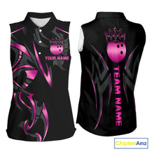 Load image into Gallery viewer, Black and Pink crown Bowling sleeveless polo Shirt Custom Bowling Team jerseys NQS10074