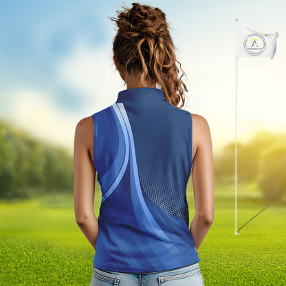 Women sleeveless polo shirt custom name Blue golf shirt, sleeveless golf tops for ladies NQS10223