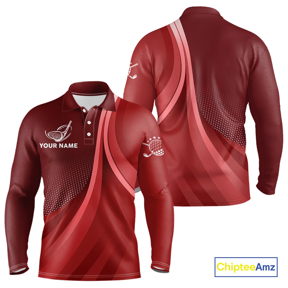 Mens golf polo shirts custom name Red golf shirt, tournament golf tops for mens, golf gift NQS10224