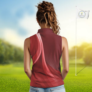 Women sleeveless polo shirt custom name Red golf shirt, sleeveless golf tops for ladies NQS10224