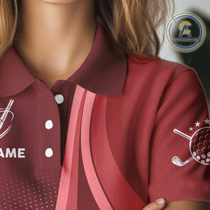 Womens golf polo shirts custom name Red golf shirt, tournament golf tops for ladies NQS10224