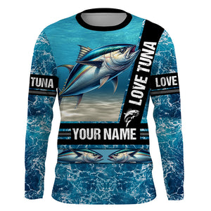 Tuna Fishing blue ocean camo customize name Tuna long sleeves shirt fishing shirts NQS688