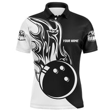 Load image into Gallery viewer, Black and white Bowling ball fire Mens bowling polo shirts custom mens Bowling Team Jerseys NQS6087