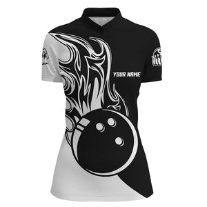 Black and white Bowling ball fire Women Quarter-Zip shirts custom Bowling Team Jerseys NQS6087