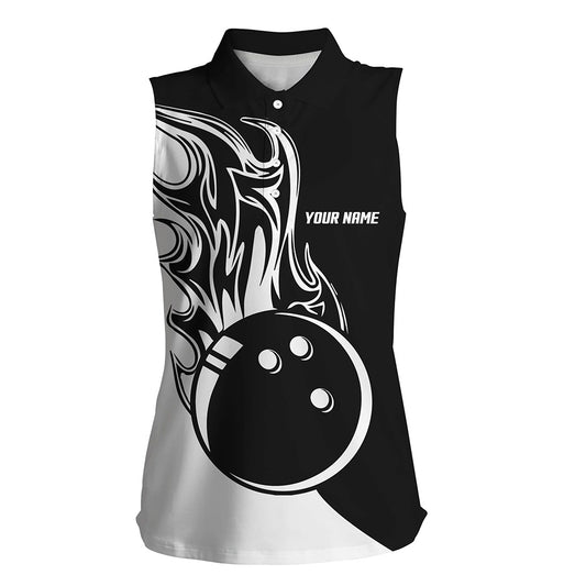 Black and white Bowling ball fire Women sleeveless polo shirts custom Bowling Team Jerseys NQS6087