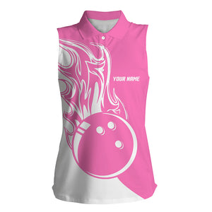 Pink and white Bowling ball fire Women sleeveless polo shirts custom Bowling Team Jerseys NQS6088