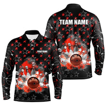 Load image into Gallery viewer, Black and Red Bowling stars pattern custom Mens Bowling Polo, Quarter Zip Shirts, team bowling jerseys NQS8193