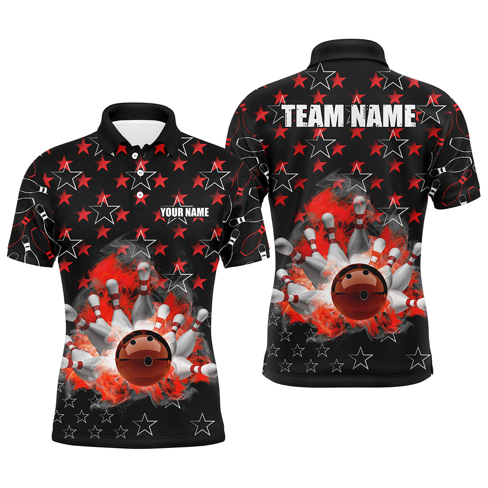 Black and Red Bowling stars pattern custom Mens Bowling Polo, Quarter Zip Shirts, team bowling jerseys NQS8193