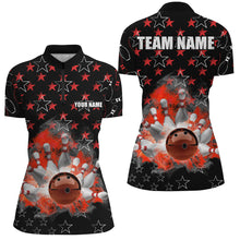 Load image into Gallery viewer, Black and Red Bowling stars pattern custom Women Bowling Polo, Quarter Zip Shirt, team bowling jerseys NQS8193