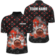 Load image into Gallery viewer, Black and Red Bowling stars pattern custom Mens Bowling Polo, Quarter Zip Shirts, team bowling jerseys NQS8193