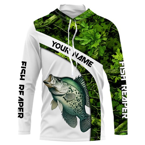 Crappie fishing Green Camo UV protection Customize name long sleeves fishing shirts, gift for fisherman NQS802