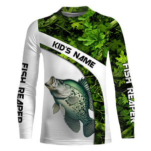 Crappie fishing Green Camo UV protection Customize name long sleeves fishing shirts, gift for fisherman NQS802