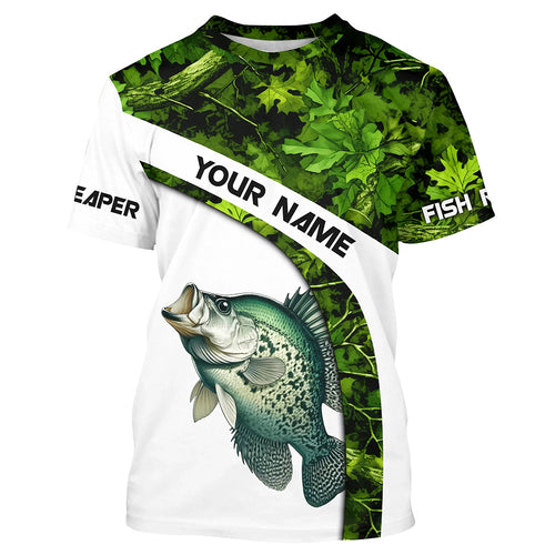 Crappie fishing Green Camo UV protection Customize name long sleeves fishing shirts, gift for fisherman NQS802