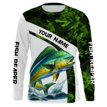 Load image into Gallery viewer, Mahi mahi ( Dorado) fishing Green Camo Customize name UV protection long sleeves fishing shirts NQS803