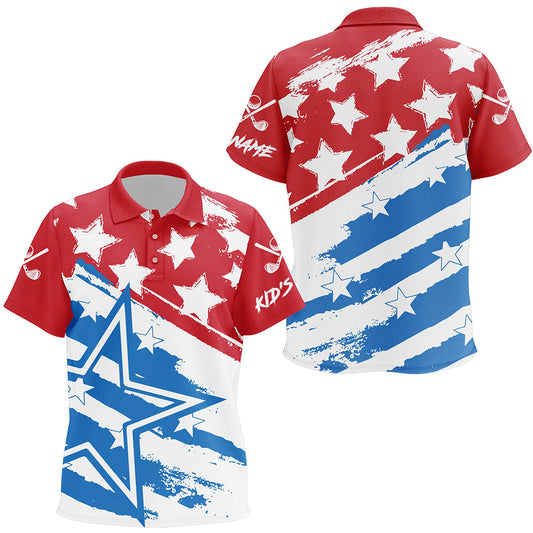 Red White and Blue American flag Kid golf polo shirts custom patriotic golf apparel for Kid NQS8633