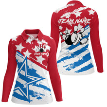 Load image into Gallery viewer, Personalized Red White and Blue American flag Bowling Shirts For Women Patriotic Bowling Team Jerseys NQS8634