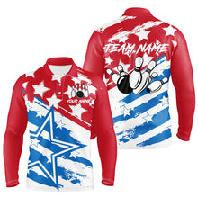 Load image into Gallery viewer, Personalized Red White and Blue American flag Bowling Shirts For Men Patriotic Bowling Team Jerseys NQS8634