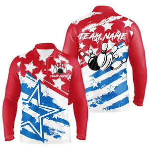 Personalized Red White and Blue American flag Bowling Shirts For Men Patriotic Bowling Team Jerseys NQS8634