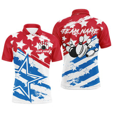 Load image into Gallery viewer, Personalized Red White and Blue American flag Bowling Shirts For Men Patriotic Bowling Team Jerseys NQS8634