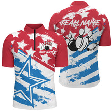 Load image into Gallery viewer, Personalized Red White and Blue American flag Bowling Shirts For Men Patriotic Bowling Team Jerseys NQS8634