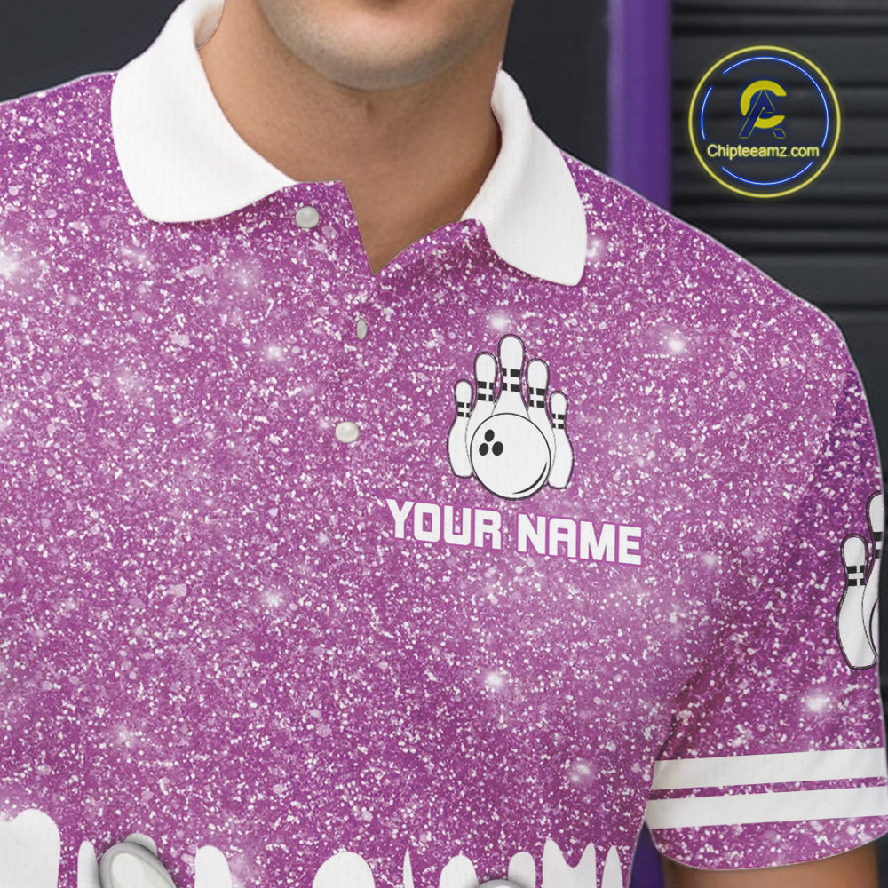 Pink glitter Bowling Shirts For Men Custom team bowling jerseys, Personalized bowling uniform NQS10813