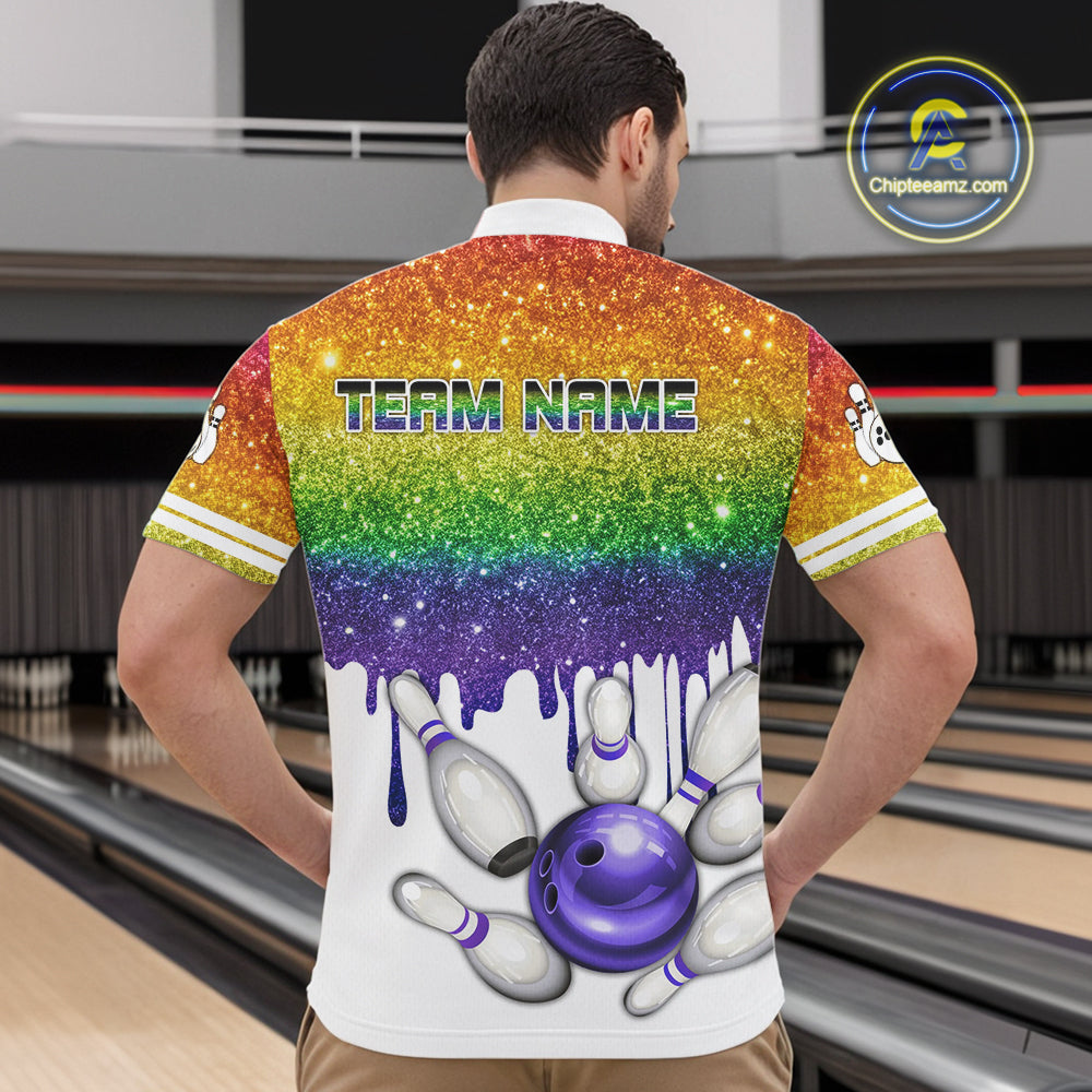 Rainbow glitter Bowling Shirts For Men Custom team bowling jerseys, Personalized bowling uniform NQS10815