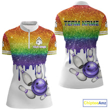 Load image into Gallery viewer, Rainbow glitter Bowling Shirts For Women Custom team bowling jerseys, Personalized bowling uniform NQS10815