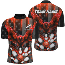 Load image into Gallery viewer, Black American flag Mens bowling shirts Custom Red lightning thunder Eagle Bowling Team Jerseys NQS8883