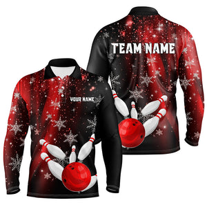 Red and Black Snowflake Christmas Bowling Shirts For Men Custom Bowling Team Jerseys Bowlers Outfit NQS8886