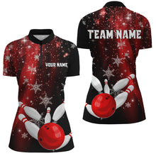 Load image into Gallery viewer, Red and Black Snowflake Christmas Bowling Shirts For Women Custom Bowling Team Jerseys Bowlers Outfit NQS8886