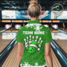 Load image into Gallery viewer, Green Christmas Bowling snowflake Women&#39;s Bowling Polo, Quarter Zip shirt Custom Xmas Bowling Outfits NQS10996