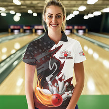Load image into Gallery viewer, Black and White American flag Bowling jersey Custom Patriotic Bowling Polo, 1/4 Zip Shirts For Women NQS10999