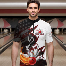 Load image into Gallery viewer, Black and White American flag Bowling jersey Custom Patriotic Bowling Polo, 1/4 Zip Shirts For Men NQS10999