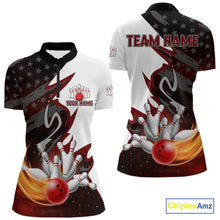 Load image into Gallery viewer, Black and White American flag Bowling jersey Custom Patriotic Bowling Polo, 1/4 Zip Shirts For Women NQS10999