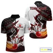 Load image into Gallery viewer, Black and White American flag Bowling jersey Custom Patriotic Bowling Polo, 1/4 Zip Shirts For Men NQS10999