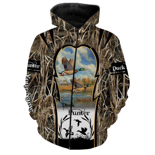 Mallard Duck hunting waterfowl camo hunting custom name 3D all over printed shirts NQSD51