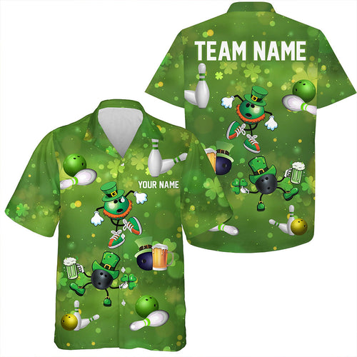 Funny Green shamrock Lucky Bowling Hawaiian Shirt Custom St Patrick Day team button up shirts NQS9325