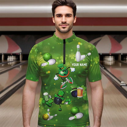 Funny Green shamrock Lucky Bowling Shirts for Men Custom St Patrick Day Team bowling jerseys NQS9325