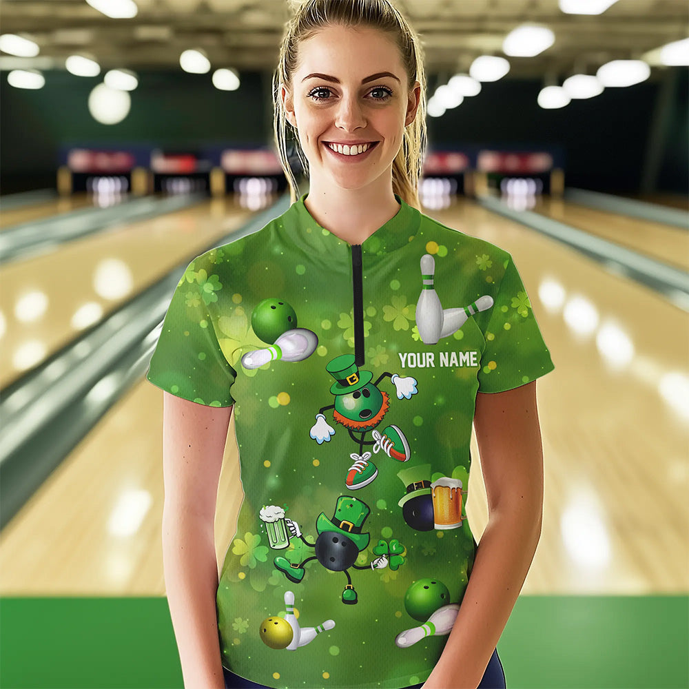 Funny Green shamrock Lucky Bowling Shirts for Women Custom St Patrick Day Team bowling jerseys NQS9325